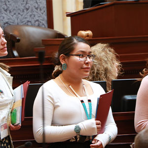 Leyonah Endischee on the Senate floor with other student finalists.